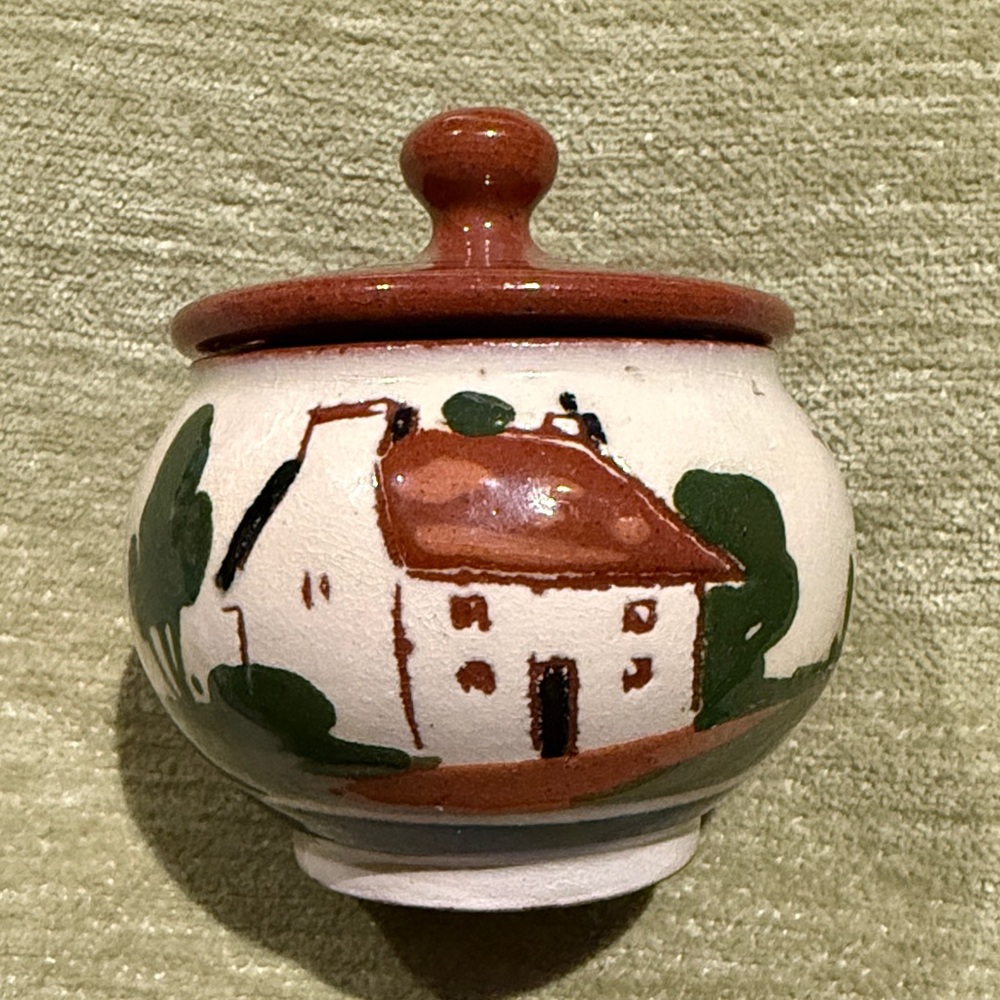 Motto Ware or Cottage Ware Jam Jar / Miniature Sugar Bowl Torquay Devon England